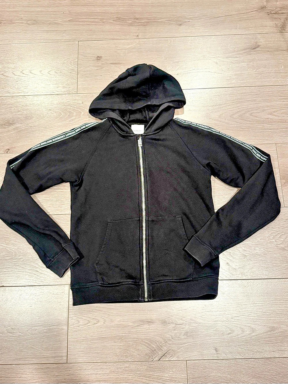 Burberry Logo Tape Zip-Up Hoodie Boys Black Size 14Y